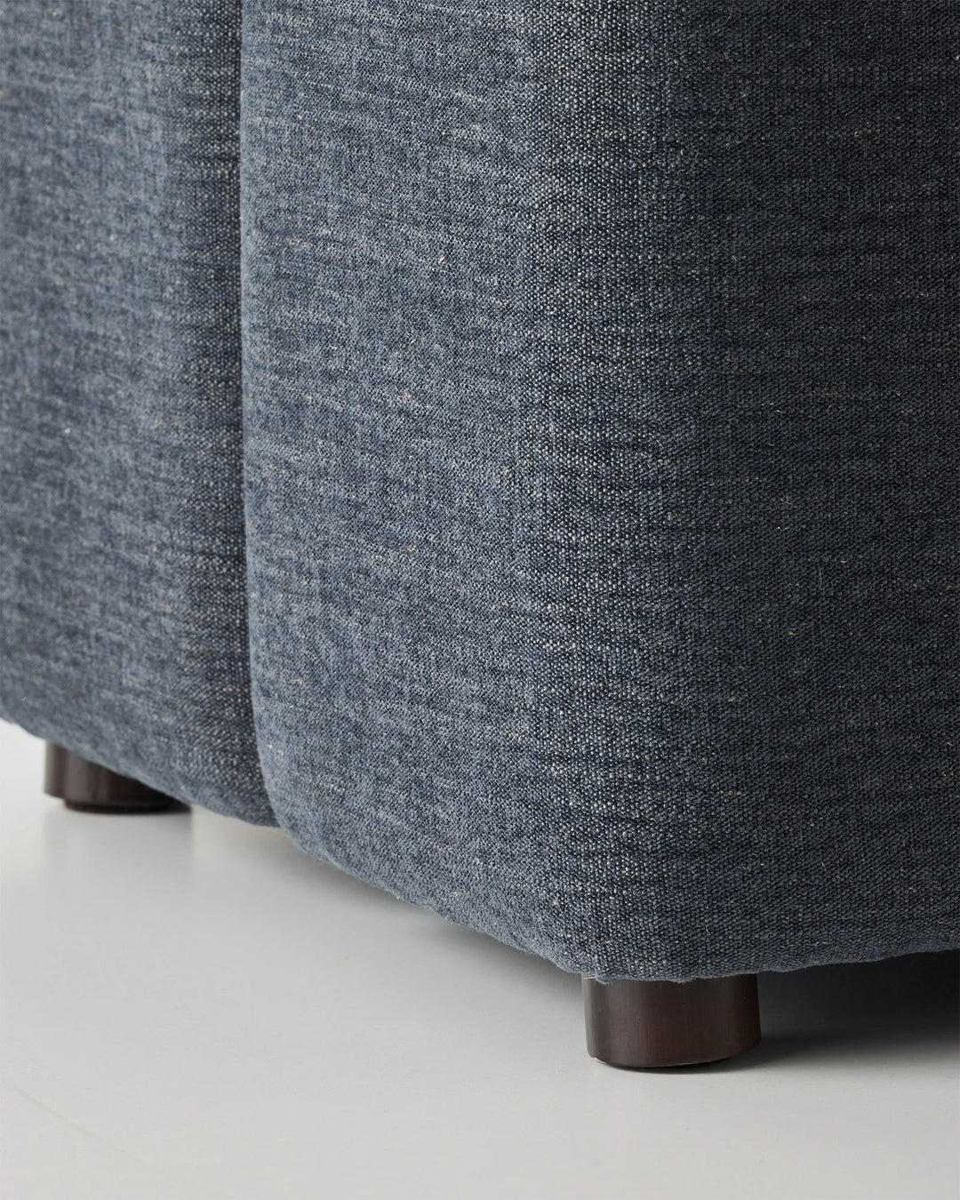 Campello Ocean ottoman detail, deep navy linen polyester blend with textured micro chenille weave by Weave Home