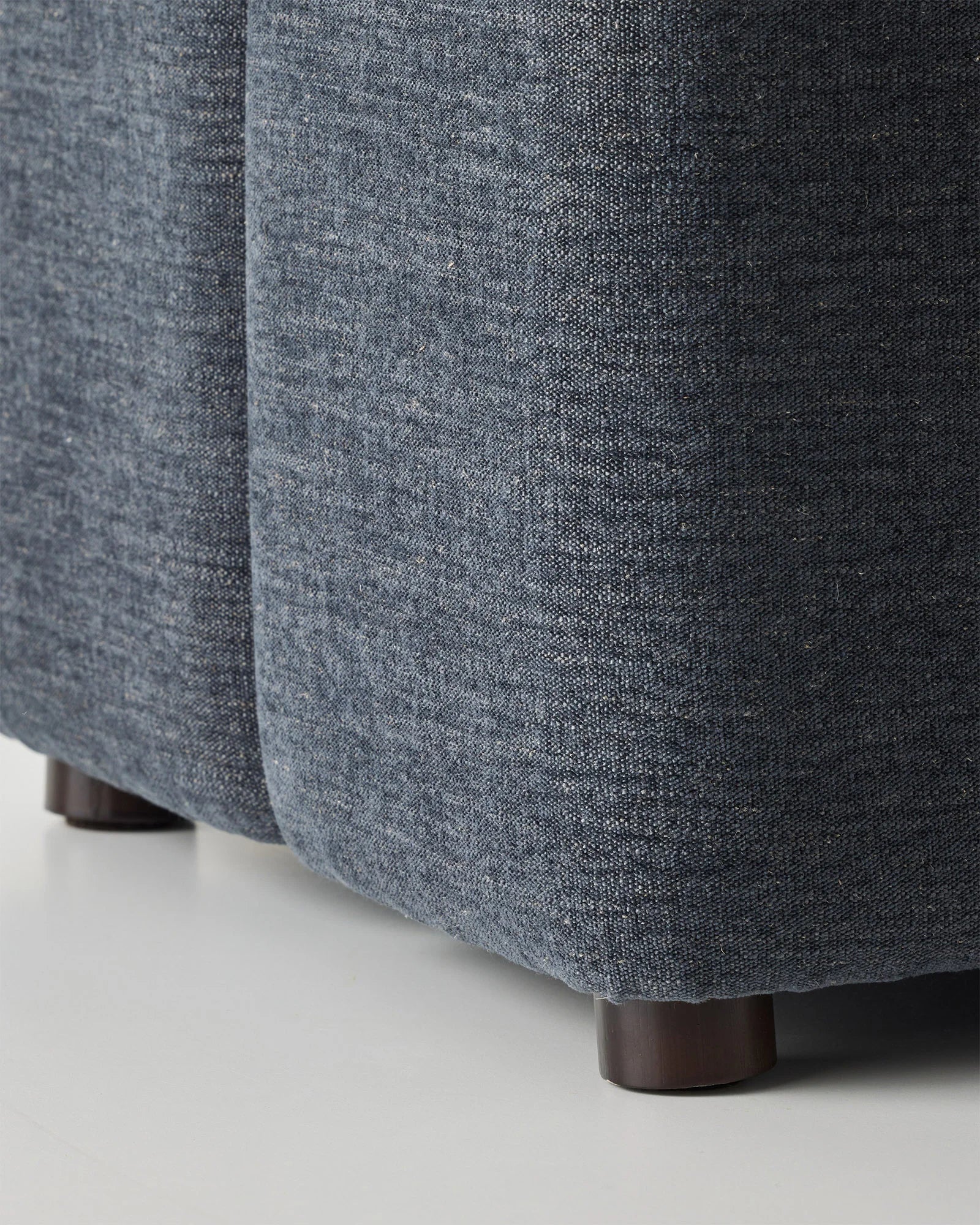 Campello Ocean ottoman detail, deep navy linen polyester blend with textured micro chenille weave by Weave Home