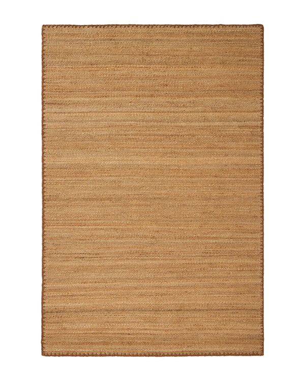 Monroe Biscuit rug in warm golden neutral with blanket stitch border, 2m x 3m high traffic polyester by Weave Home