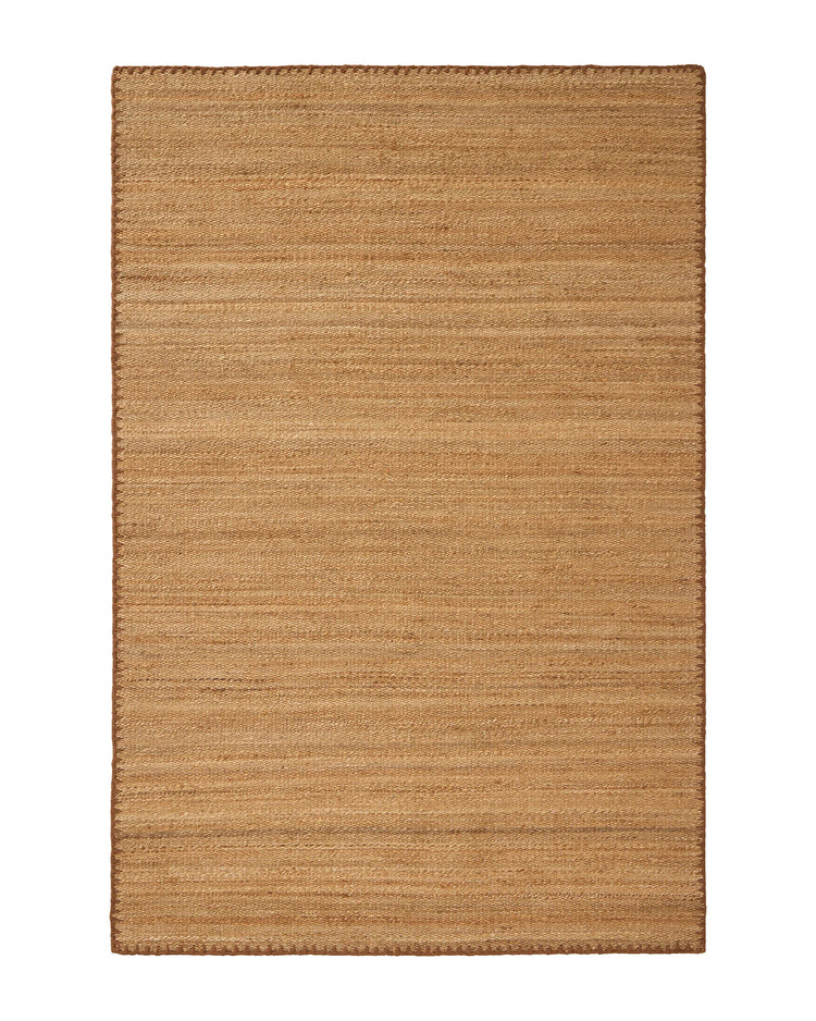 Monroe Biscuit rug in warm golden neutral with blanket stitch border, 2m x 3m high traffic polyester by Weave Home