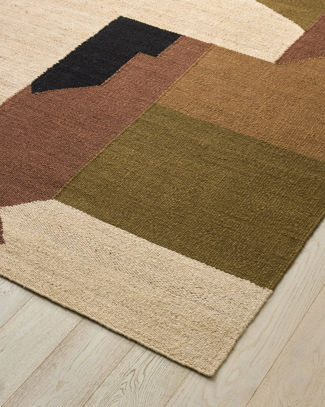 Ruben Terra hand-woven jute rug in ecru, olive, terracotta and charcoal with abstract geometric pattern, 3m x 4m by Weave Home