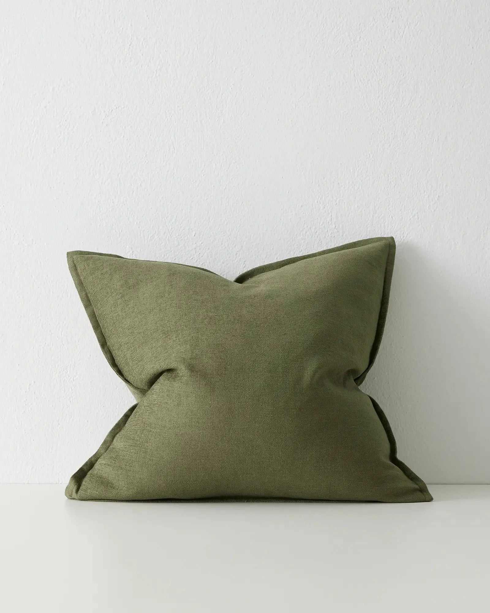Fiore Olive 50x50 cushion in pale green linen viscose blend with soft luminous sheen by Weave Home