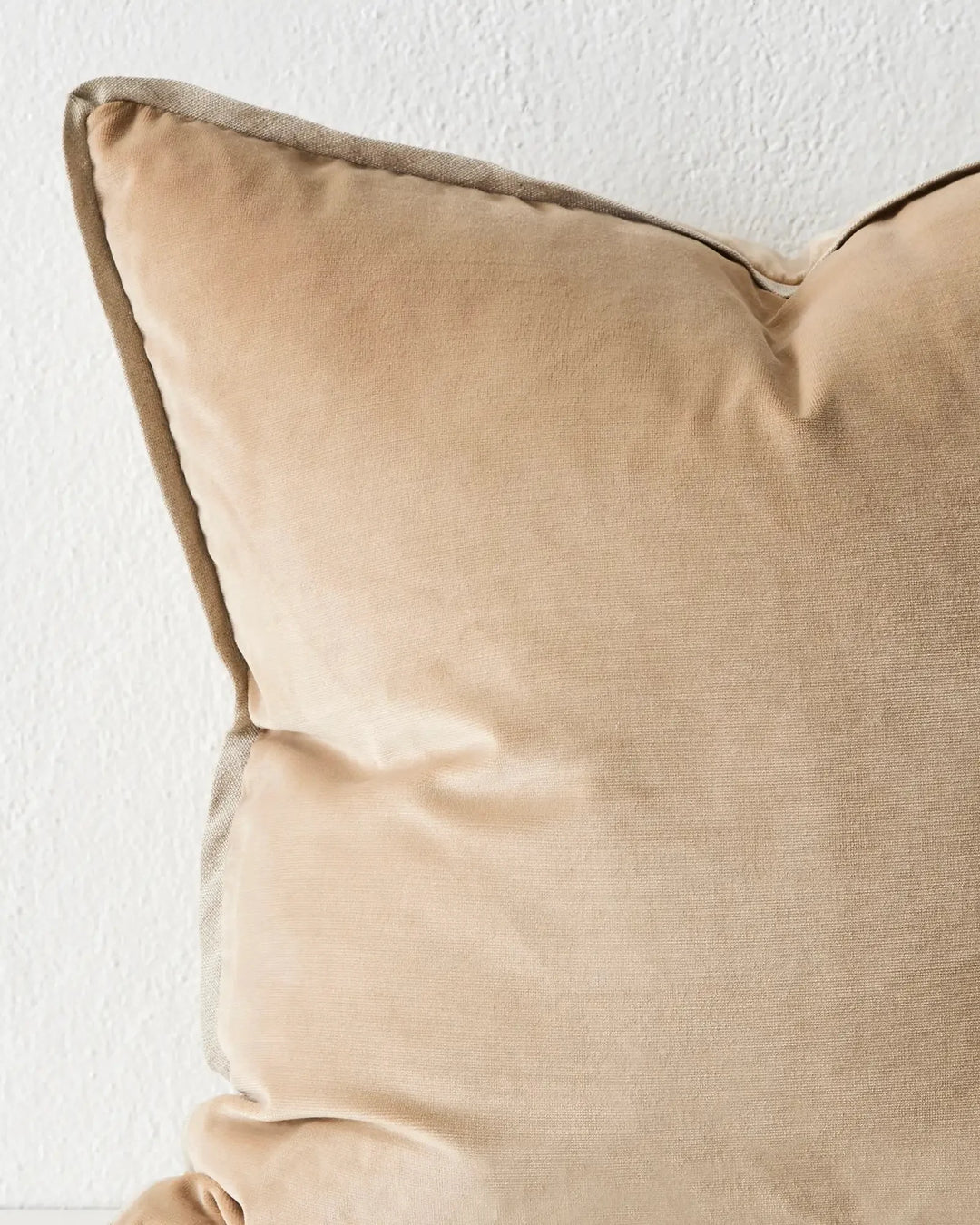 Francesca Copper cushion, 50x50cm, detail shot showing soft velvet texture and concealed zipper by Weave Home