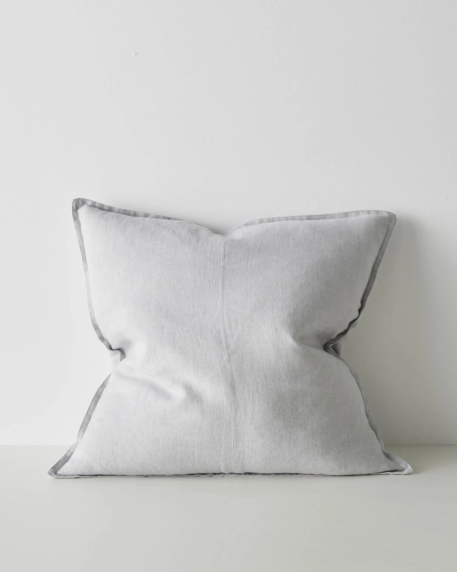 Como Silver linen cushion 60x60cm with charcoal piping detail, front view by Weave Home