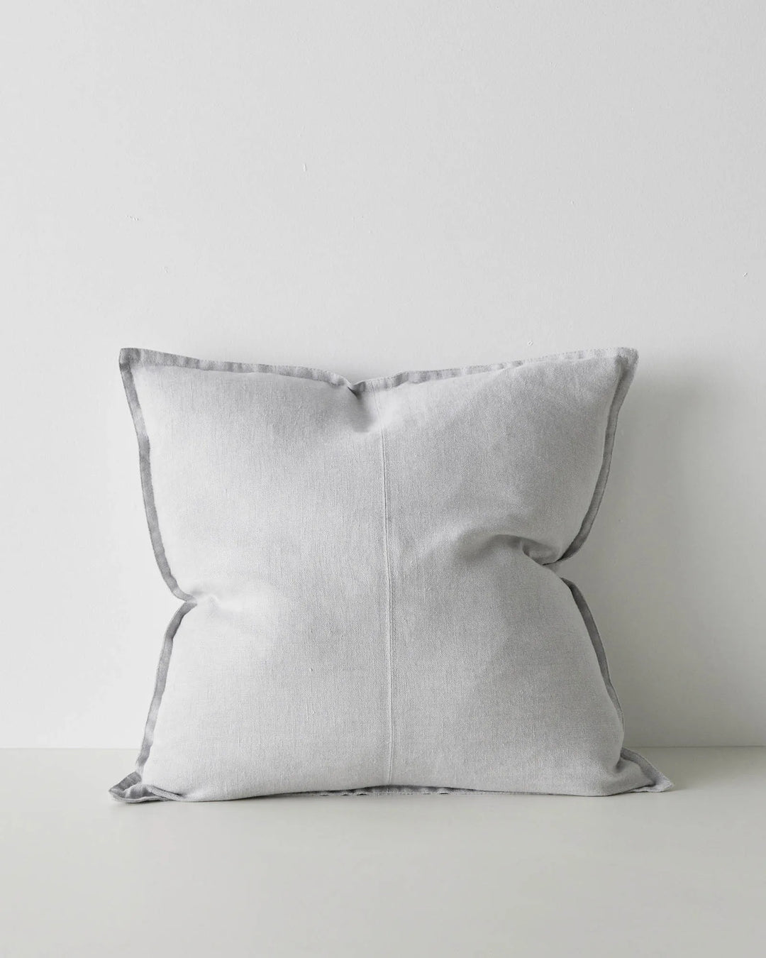 Como Silver linen cushion, 50x50cm, stonewashed European linen with piping trim detail by Weave Home