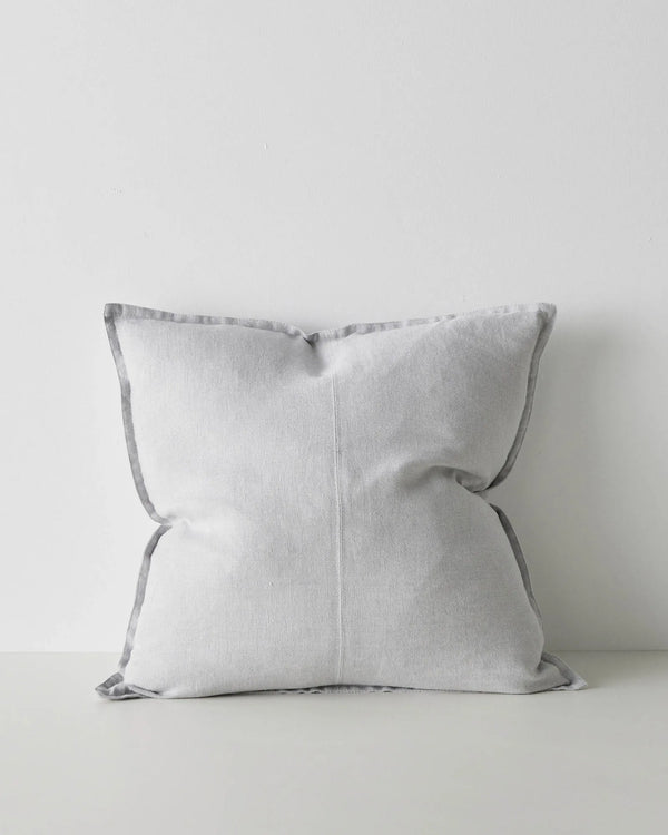 Como Silver linen cushion, 50x50cm, stonewashed European linen with piping trim detail by Weave Home