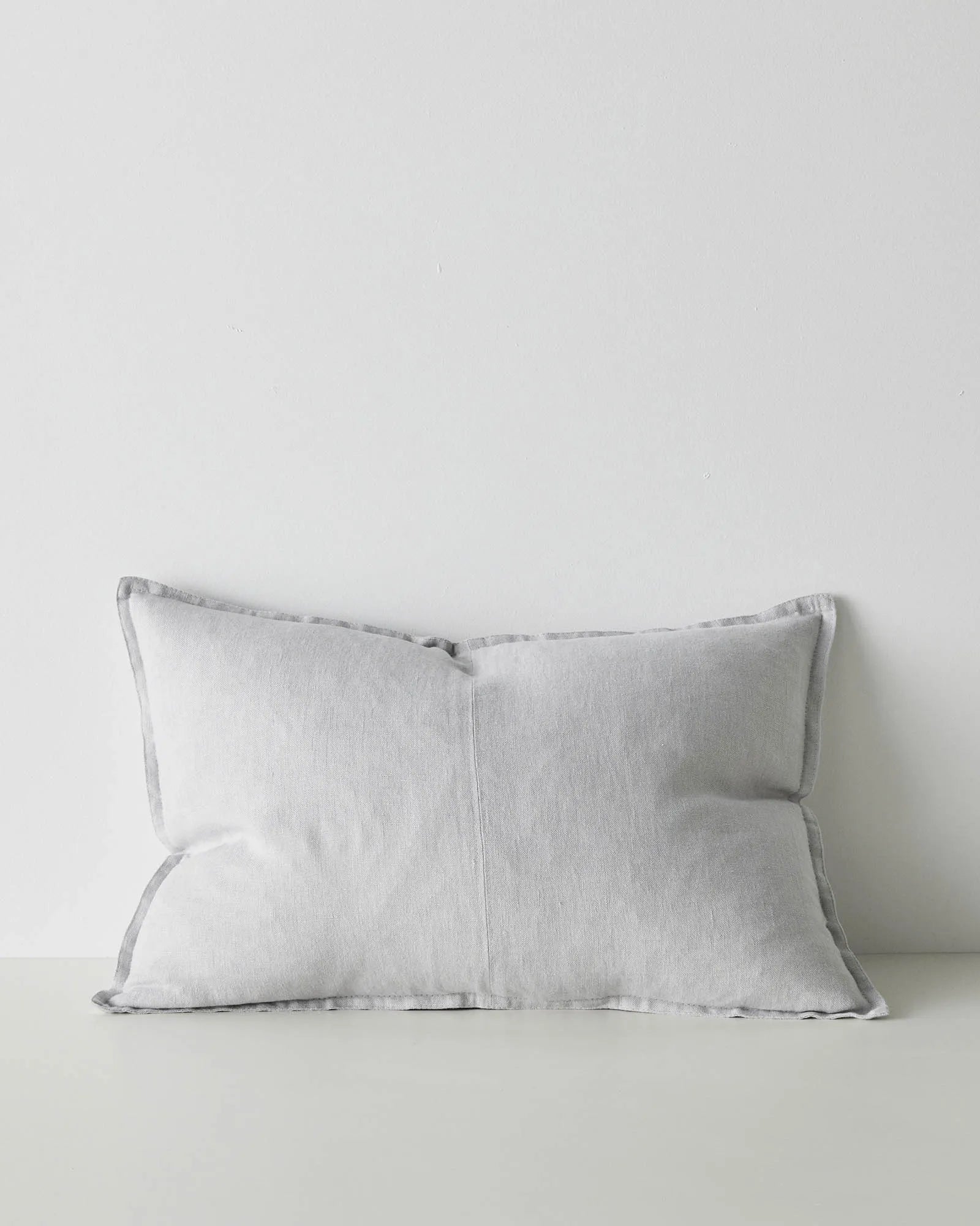 Como Silver lumbar cushion, 40x60cm, stonewashed European linen with neutral grey tone and piped edges, by Weave Home