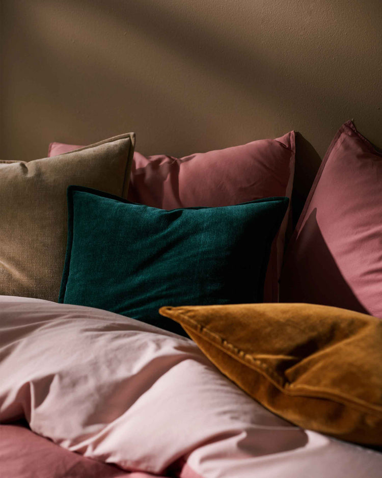 Nova Cushion - Evergreen. Cushion design. Stylish bedroom cushions. Bed cushions